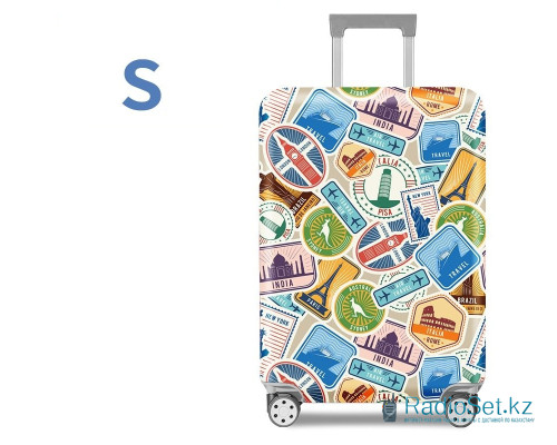 Чехол для чемодана эластичный полиэстер с принтом TRAVEL  разные страны Размер S